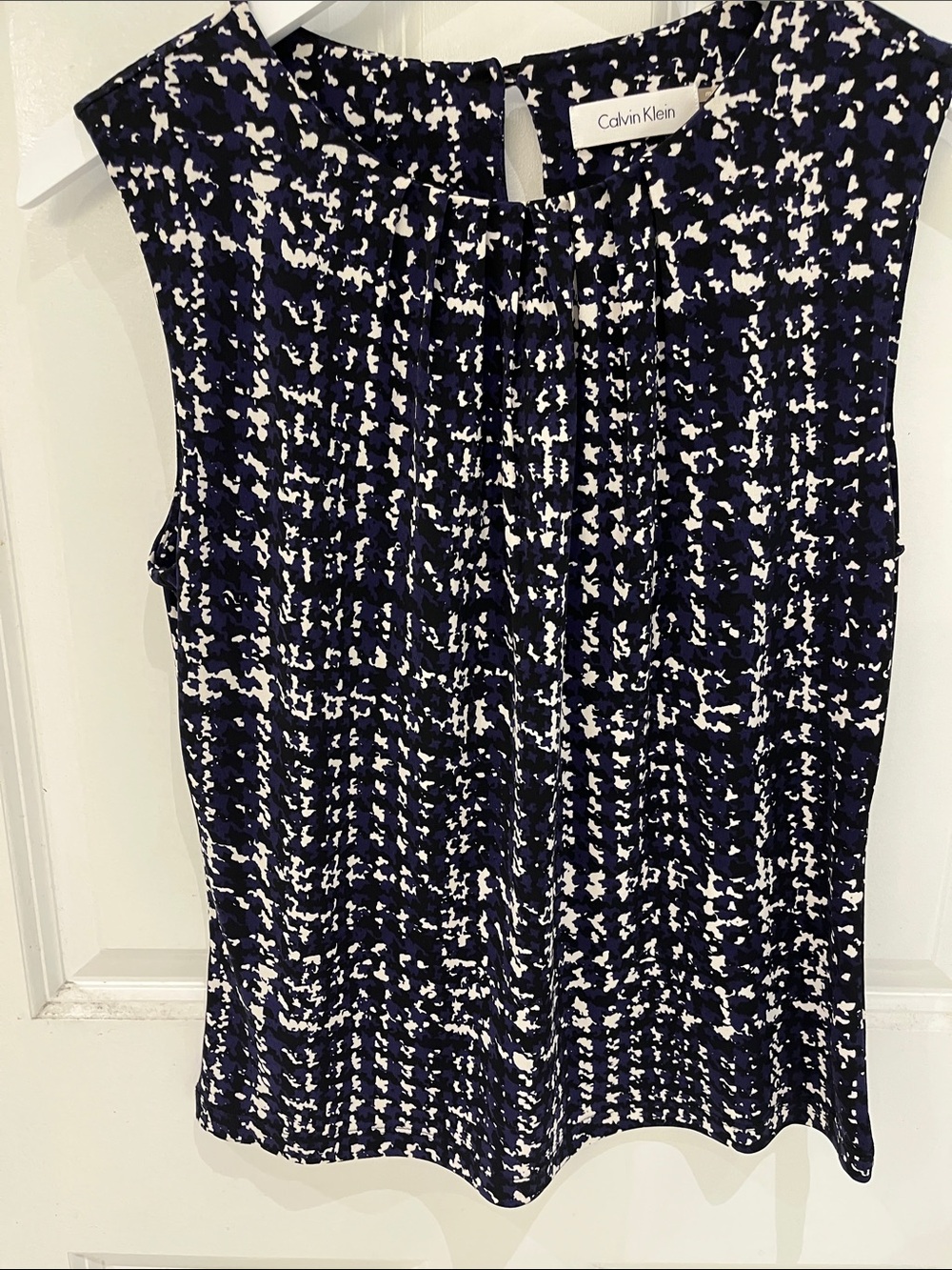 Calvin Klein Navy and White Printed Sleeveless Top